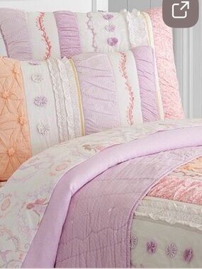 Pottery Barn Kids Pink, Peach & Cream Quilted Patchwork Comforter